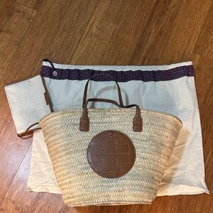 Tory Burch Ella Large Brown and Tan Straw Tote
